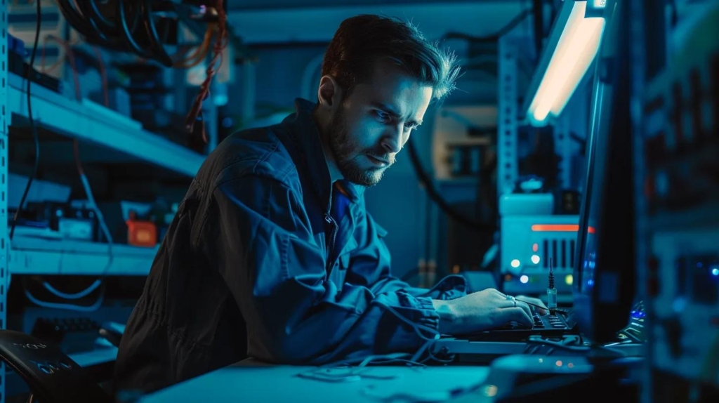 a focused diesel mechanic inspects a modern diagnostic scanner in a well-equipped automotive workshop, emphasizing the critical analysis of fault codes to avoid costly misinterpretations.